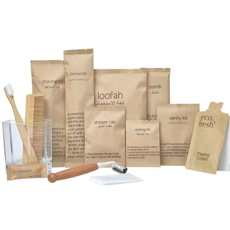 Luxury Customized Disposable Hotel Amenities Set Plastic Body Lotion Conditioner and Dental Kit-for Airline Collection Eco Friendly