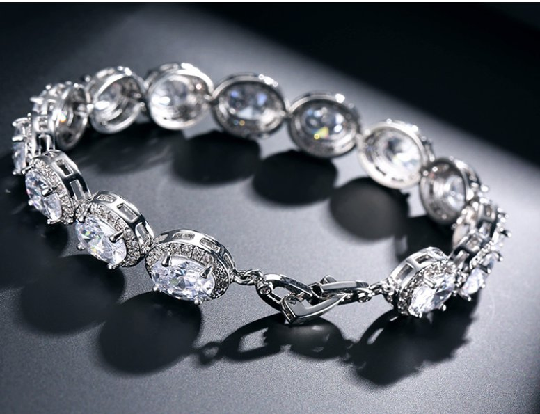 Luxury CZ 18K White Gold Plated Cubic Zirconia Classic Tennis Bracelet, Bridal Wedding CZ Bracelet