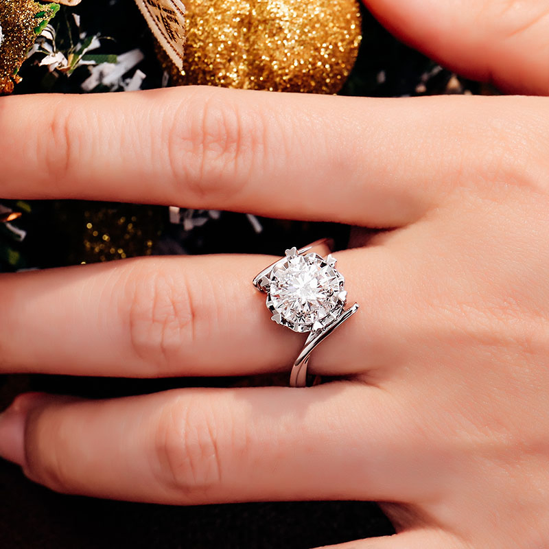 Provence Jewelry High Quality Classic Engagement Moissanite Rings 18K White Gold Round Brilliant Cut Moissanite Diamond Ring