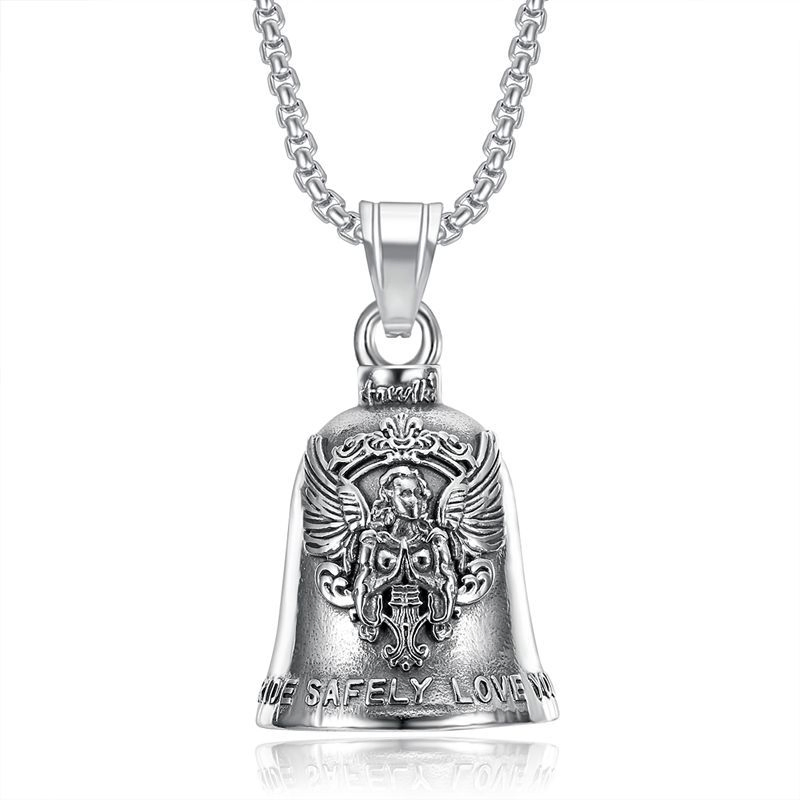 Wholesale Stainless Steel Good Luck Motorcycle Riding Guardian Angel Bell Necklace