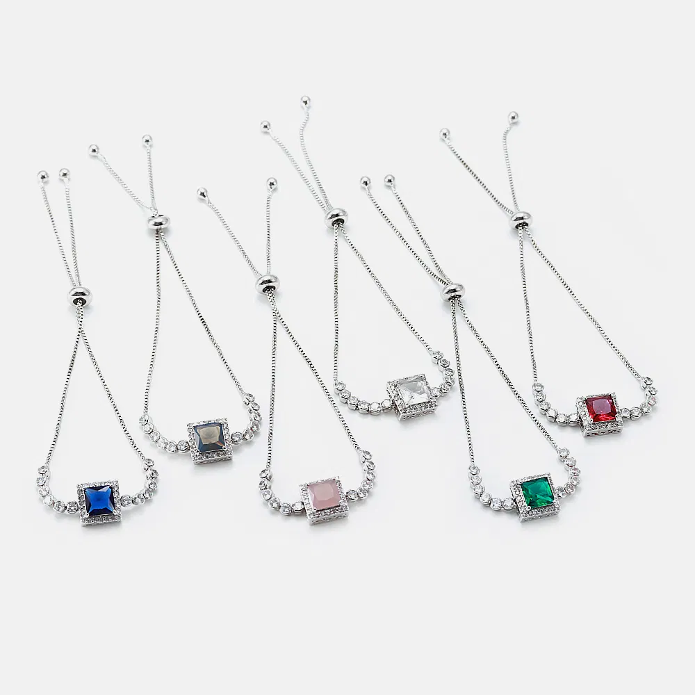 Stylish Square Stones Adjustable White CZ Tennis Bracelet for Women