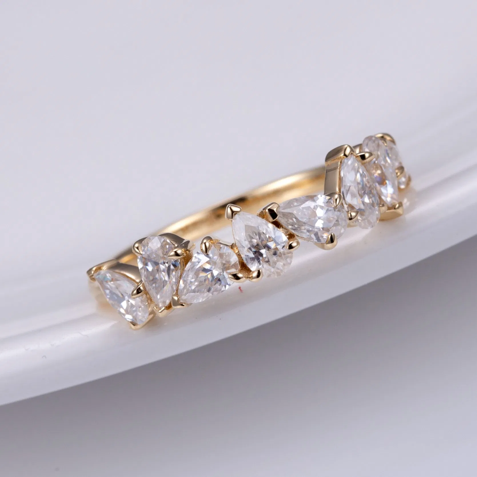 18K Real Solid Gold Fancy Cut Certified Diamond Women Eternity Engagement Ring
