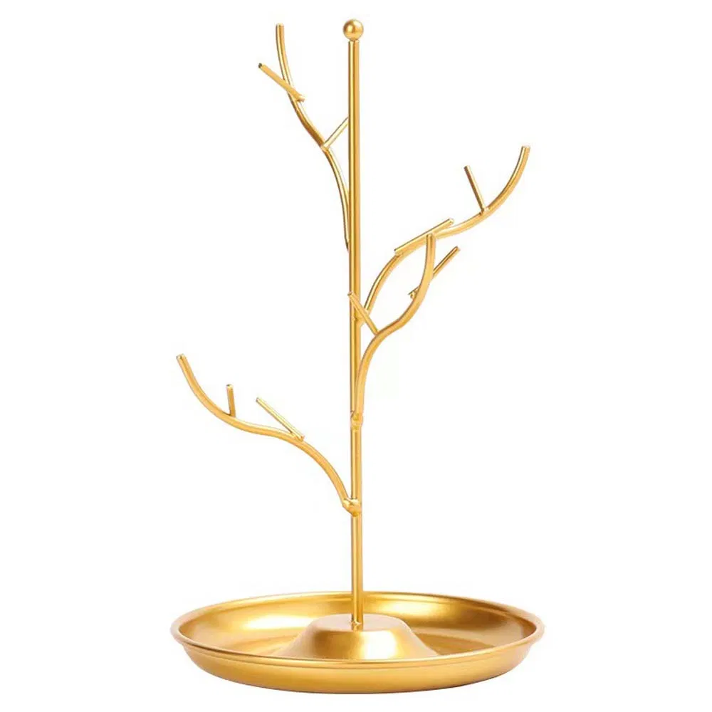 Exquisite Durable Tree Shape Necklace/Bracelet/Earring/Rings Rack in Black/Gold with Iron Art Tray Made of Metal for Store Luxurious Jewelry Display