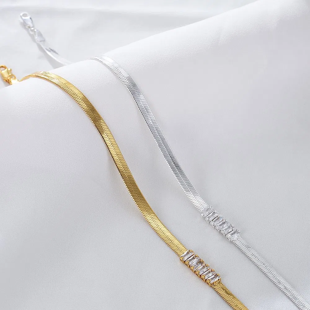 Miami Cuban Chain Link Herringbone Snake Chain 18K Gold Plated CZ Choker Necklace Jewelry for Women Men