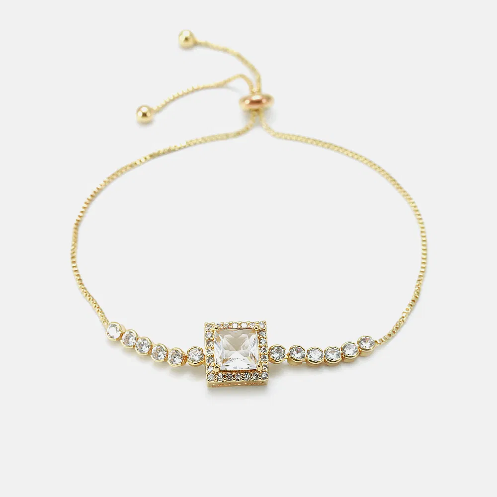 Stylish Square Stones Adjustable White CZ Tennis Bracelet for Women