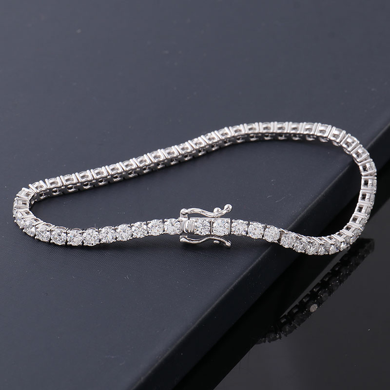14K White Gold 3.2mm Round Brilliant Cut Lab Grown Diamond Def-Vs Tennis Women Bracelet Real Diamond Bracelet for Girls