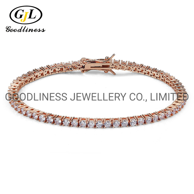 Iced out Fashion Men Rapper Hip Hop Jewelry 3mm 7inch Round Cut Single Row Diamond Tennis Bracelets