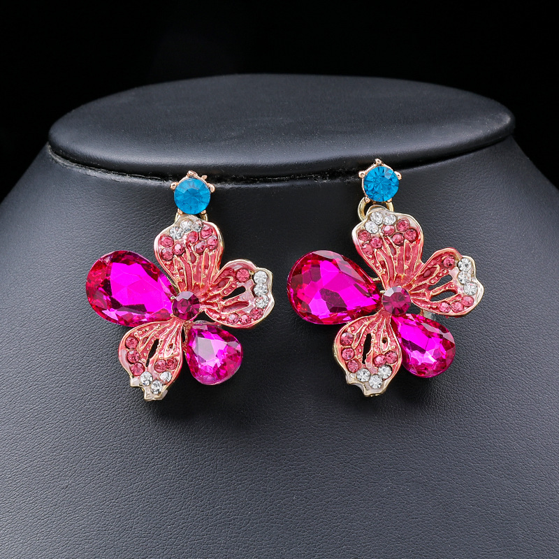 Fashion Bridal Necklace Set Luxury Colorful Flower Gemstone Earrings Jewelry