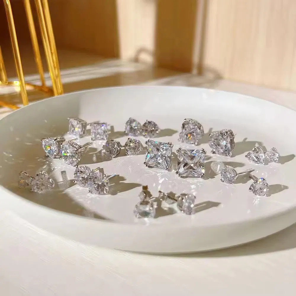 Peishang Custom Luxury 925 Sterling Silver Sparkling Diamond Moissanite 5A 8A Cubic Zirconia Bridal Wedding Stud Earrings Fine Fashion Jewelry for Women