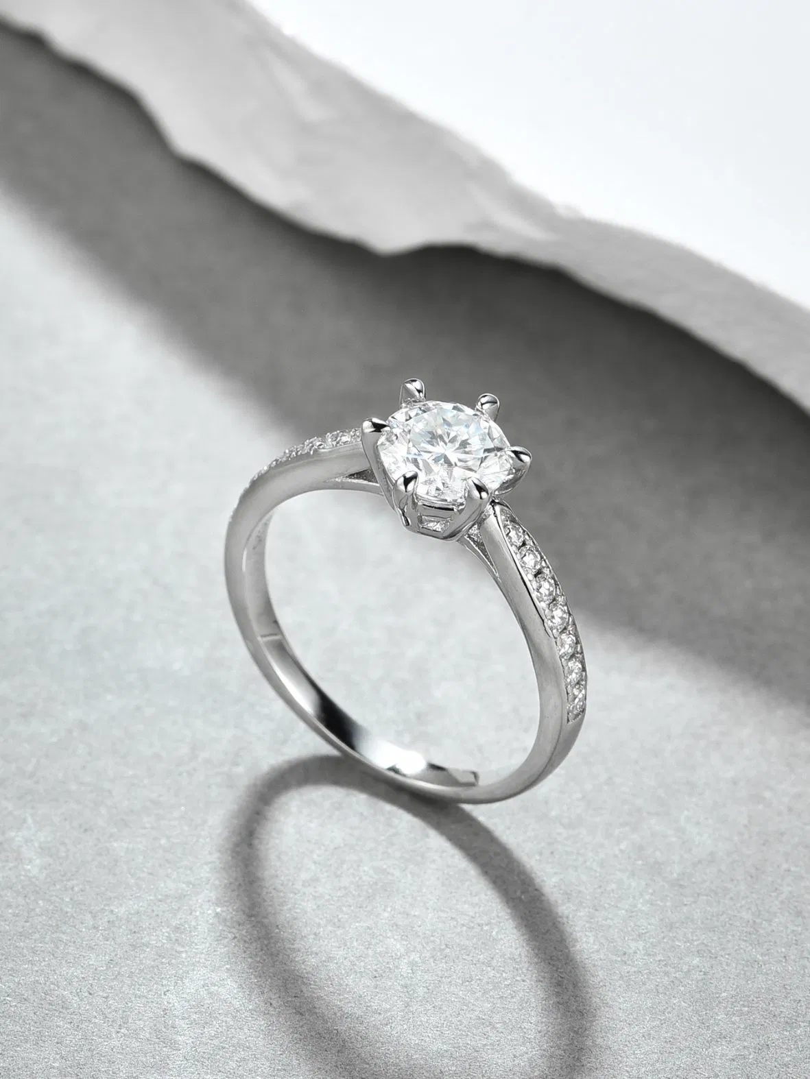 Solitaire Ring Platinum Plated Sterling Silver Engagement Ring Brilliant 1 CT Moissanite Stone Promise Diamond Ring