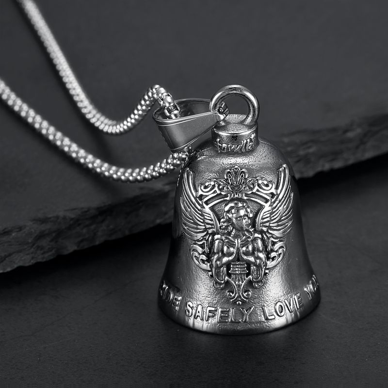Wholesale Stainless Steel Good Luck Motorcycle Riding Guardian Angel Bell Necklace