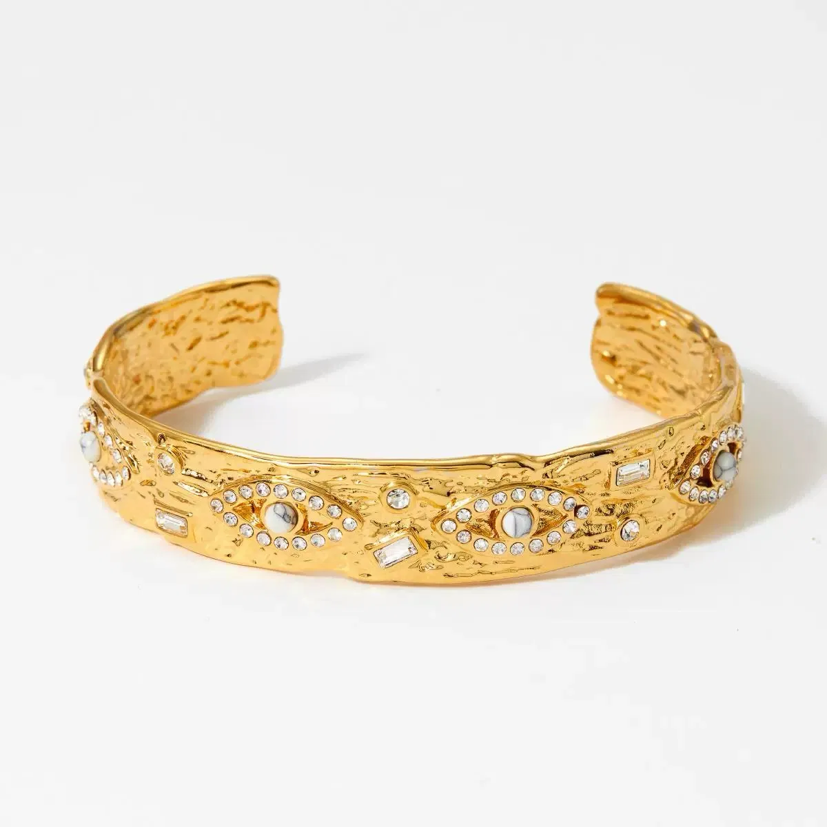 Exquisite Gem - Embellished Gold Cuff Bracelets- Goers with Colorful Stone Inlays