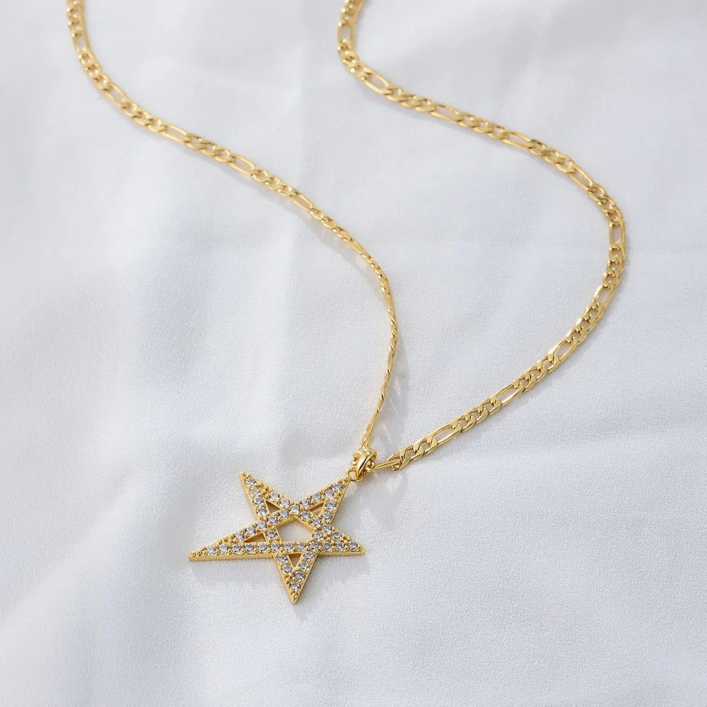 Custom Fashion Jewelry Psj Brass 18K Gold Plated Zircon Astrology Star Choker Necklace for Women
