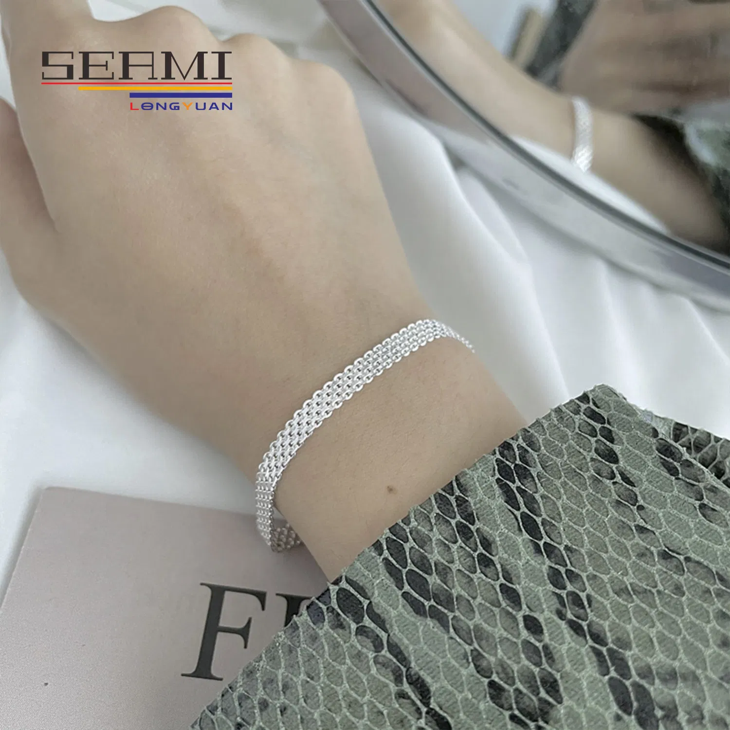 Chunky Sterling Silver Tennis Chain Woven Bangle Bracelet for Women