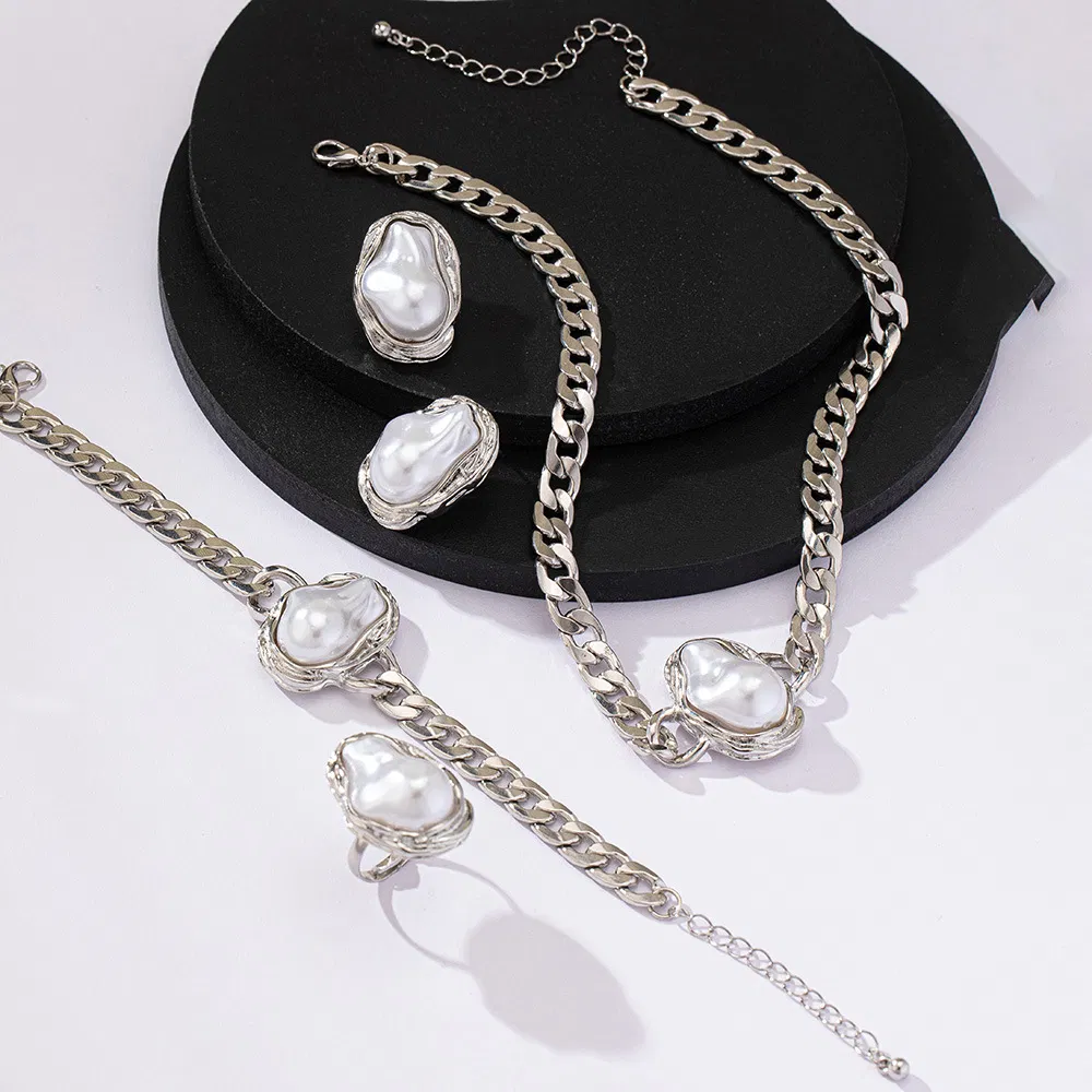 Hot Sale Baroque Pearl Set Vintage Luxury Necklace Earring Ring Collection