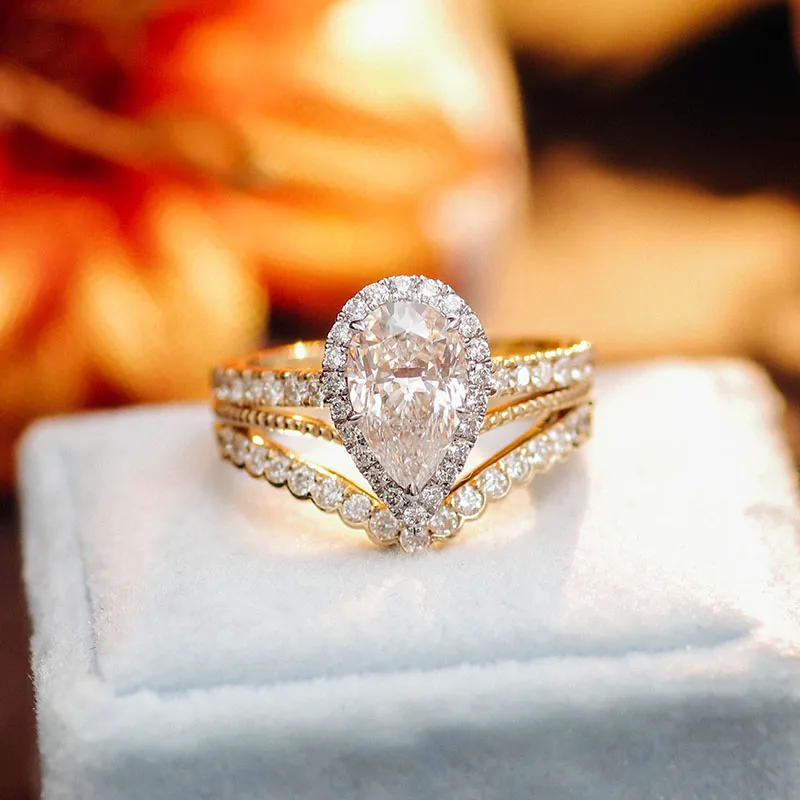 Pear Cut Lab Grown Diamond Ring Side View