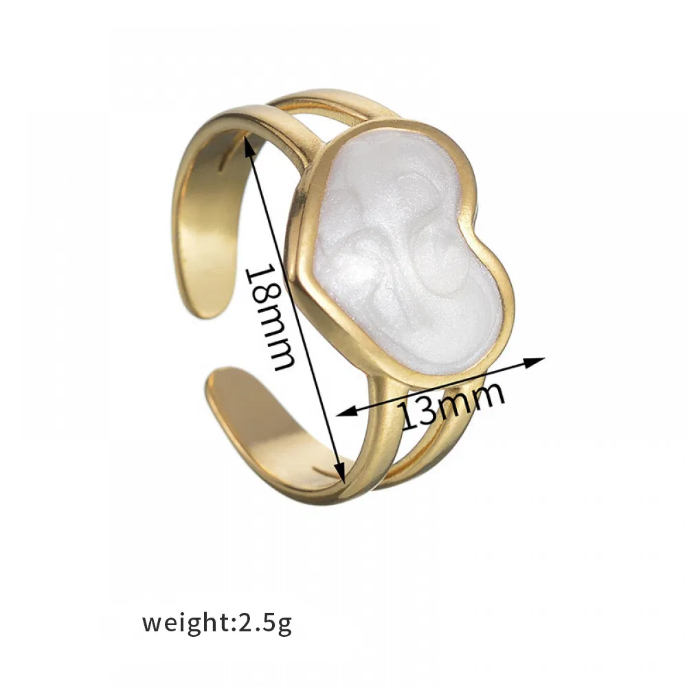Fashion PVD Gold Plated Open Stainless Steel Enamel Engagement Diamond Jewelry Heart Rings