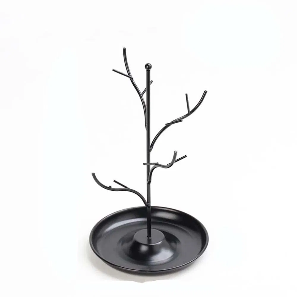 Exquisite Durable Tree Shape Necklace/Bracelet/Earring/Rings Rack in Black/Gold with Iron Art Tray Made of Metal for Store Luxurious Jewelry Display