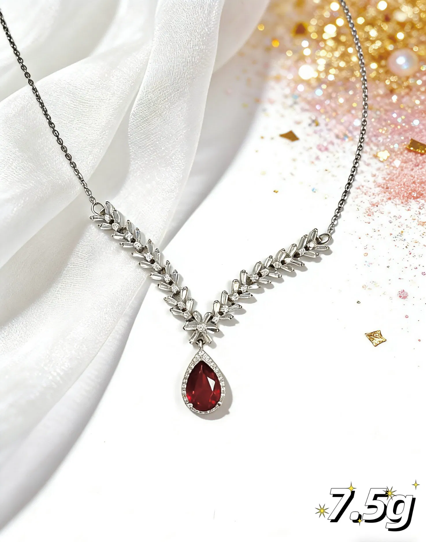Advanced Red Zircon 925 Sterling Silver Set Jewelry for Bridal Wedding Luxury