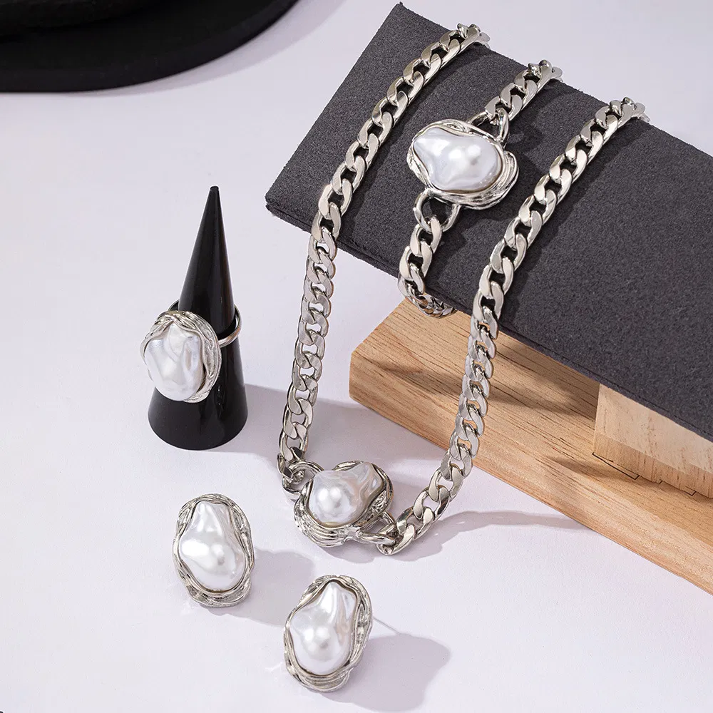 Hot Sale Baroque Pearl Set Vintage Luxury Necklace Earring Ring Collection