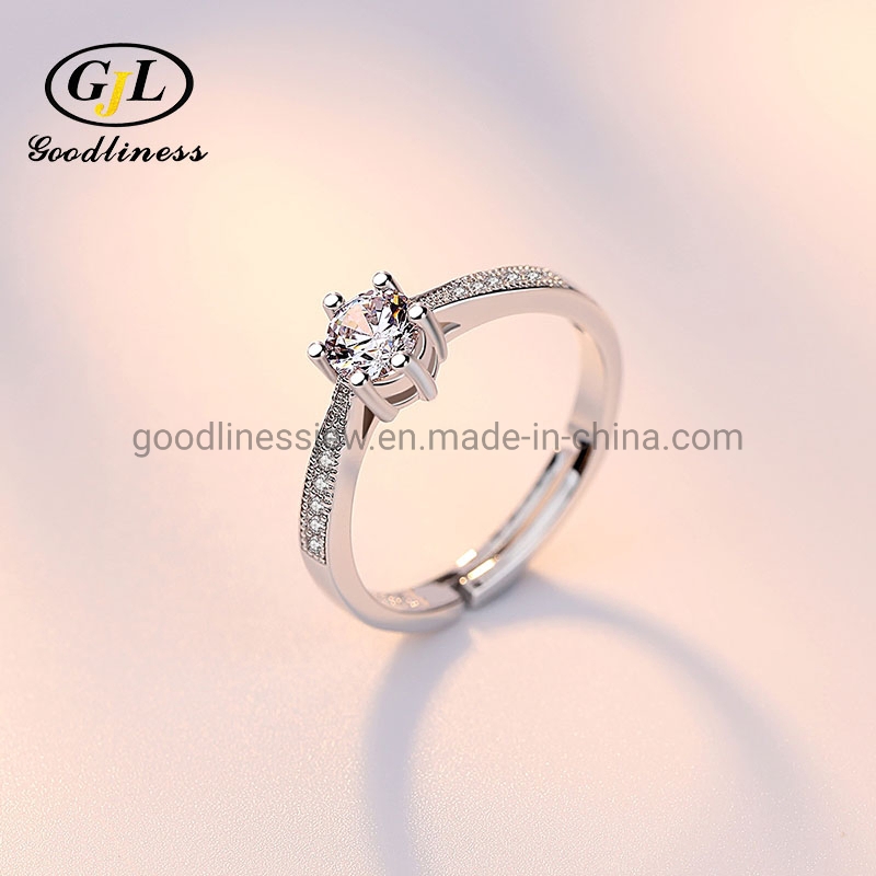 Silver Wedding Bridal Rings Luxury 6mm Round Cubic Zirconia Engagement Ring for Women Jewelry