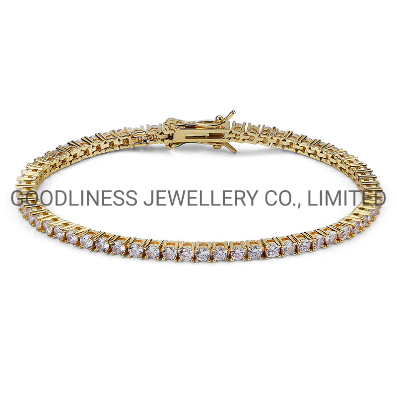 Iced out Fashion Men Rapper Hip Hop Jewelry 3mm 7inch Round Cut Single Row Diamond Tennis Bracelets