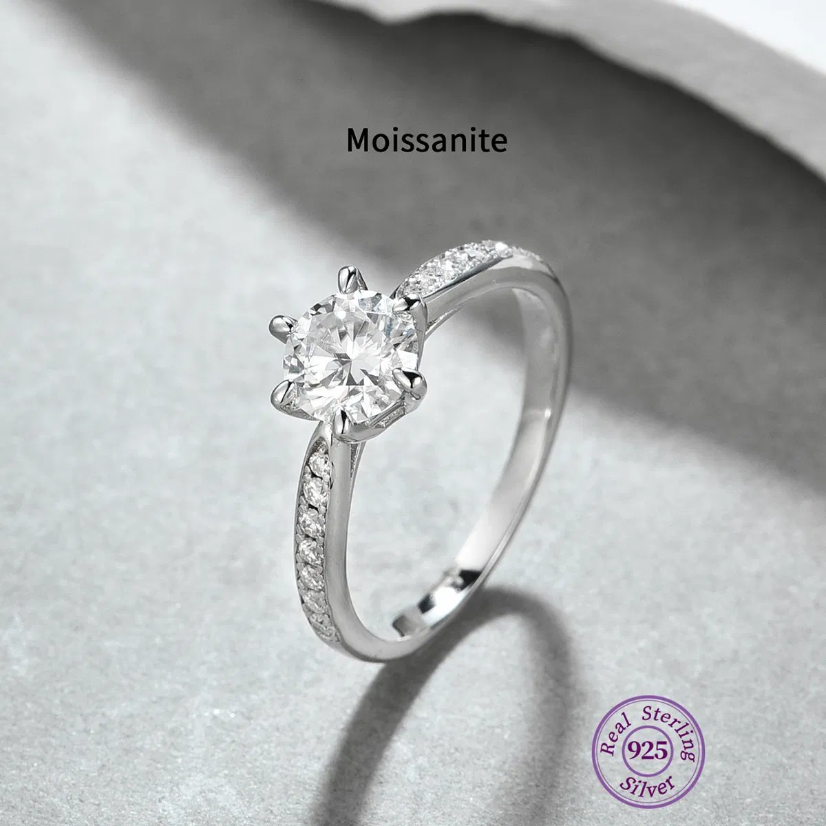 Solitaire Ring Platinum Plated Sterling Silver Engagement Ring Brilliant 1 CT Moissanite Stone Promise Diamond Ring