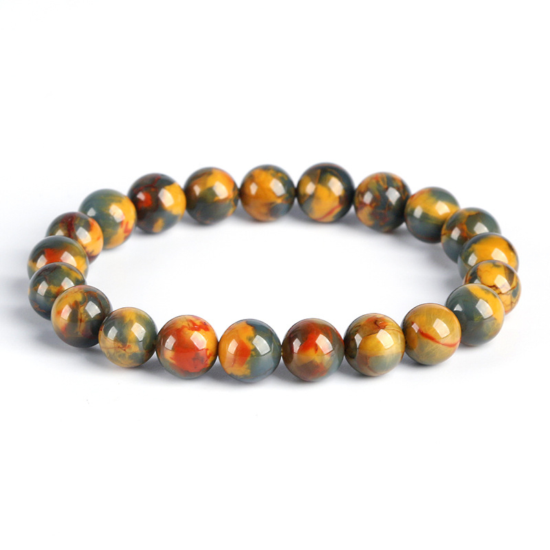 Natural Semi-Precious Pietersite Beaded Bracelet South African Yellow Polished Tempest Stone Jewelry