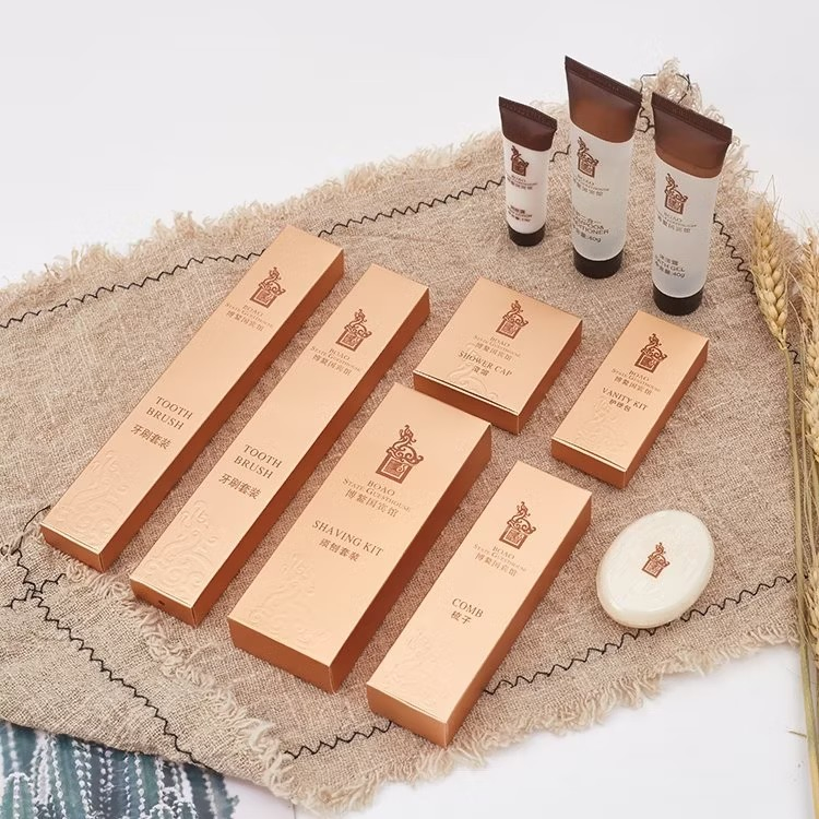 Luxury Customized Disposable Hotel Amenities Set Plastic Body Lotion Conditioner and Dental Kit-for Airline Collection Eco Friendly