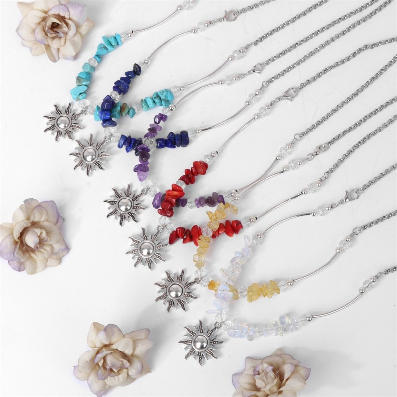 Hip Hop High-End Crushed Stone Women's Clavicle Chain Vintage Ethnic Sunflower Necklace