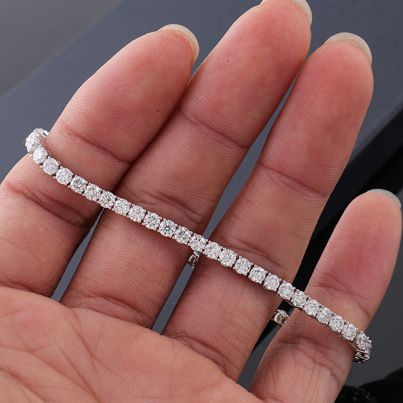 14K White Gold 3.2mm Round Brilliant Cut Lab Grown Diamond Def-Vs Tennis Women Bracelet Real Diamond Bracelet for Girls