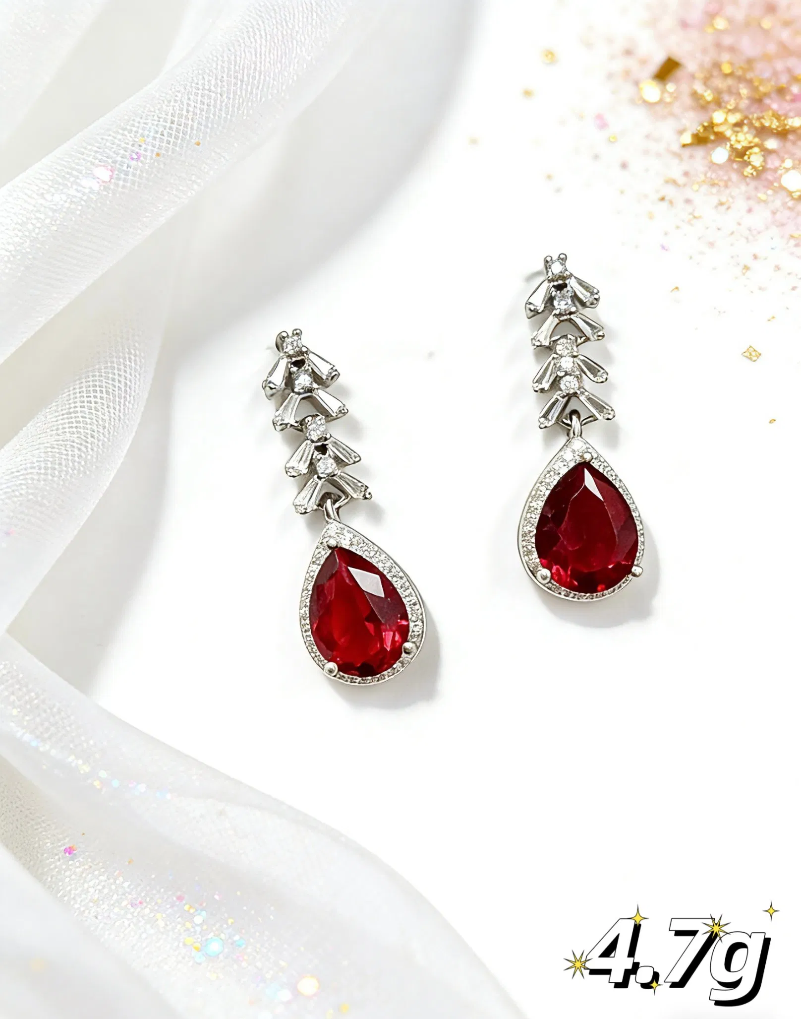 Advanced Red Zircon 925 Sterling Silver Set Jewelry for Bridal Wedding Luxury