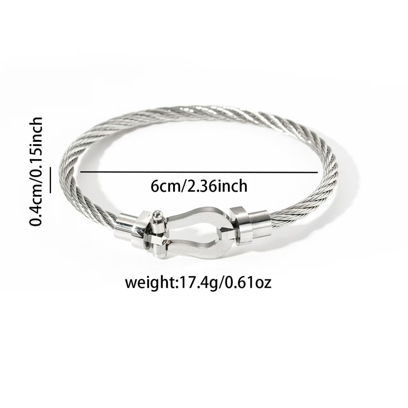 Clover Gold Cable Bangle Hook Closure Cuff Bracelet Fashion Simple Ladies Diamonds Jewelry