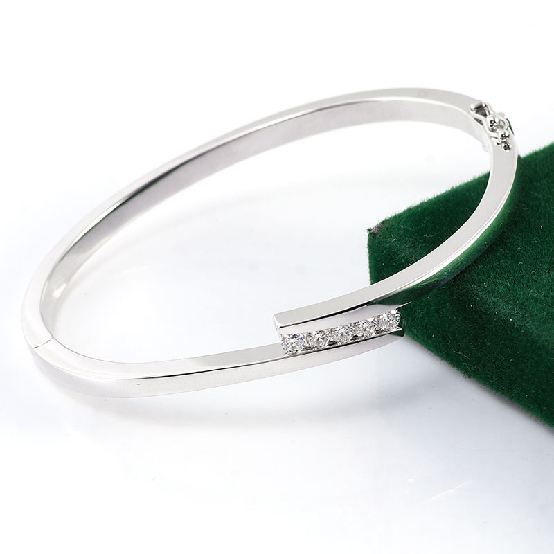 Provnece Jewelry Round Brilliant Cut White Moissanite Sparkling Wholesale Yellow Gold Personalized Cuff Bangle Bracele