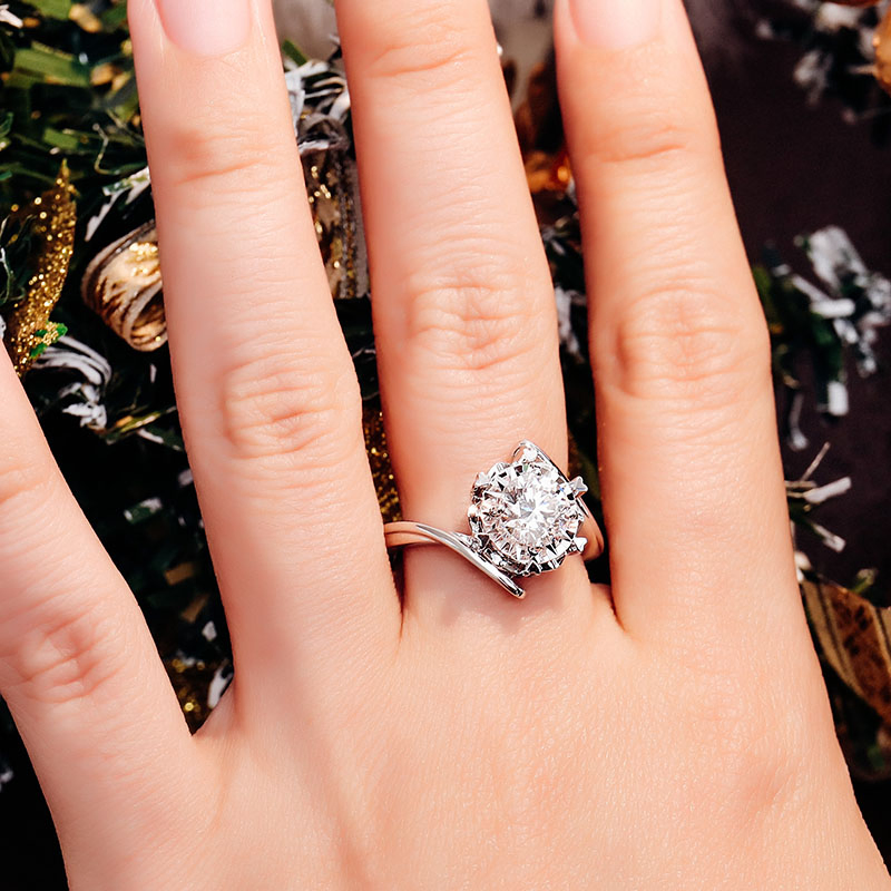 Provence Jewelry High Quality Classic Engagement Moissanite Rings 18K White Gold Round Brilliant Cut Moissanite Diamond Ring