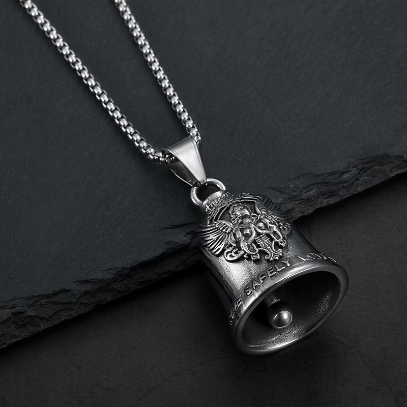 Wholesale Stainless Steel Good Luck Motorcycle Riding Guardian Angel Bell Necklace