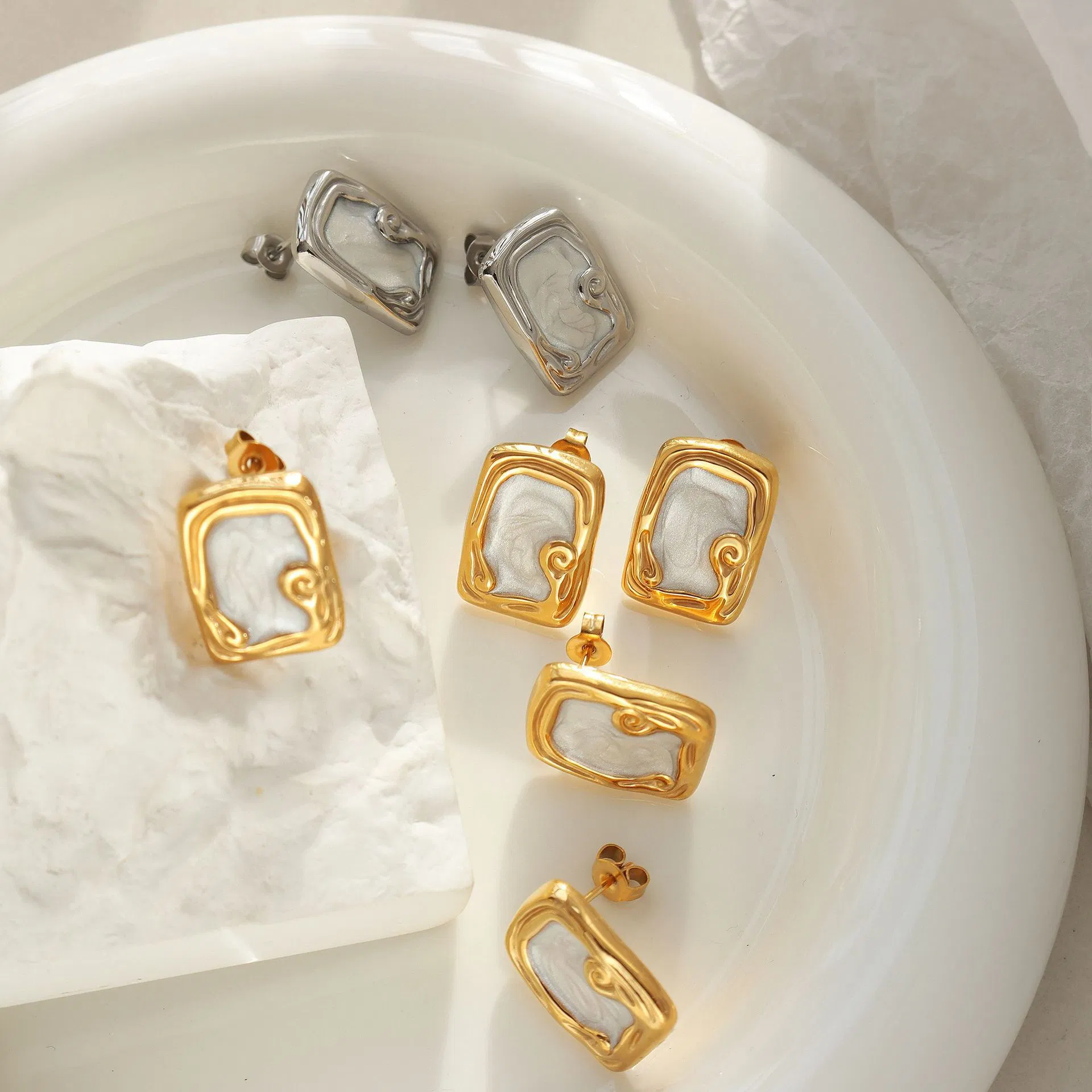 Luxury French Enamel Colored Glaze Ear Studs Bridal Jewelry Set Wedding