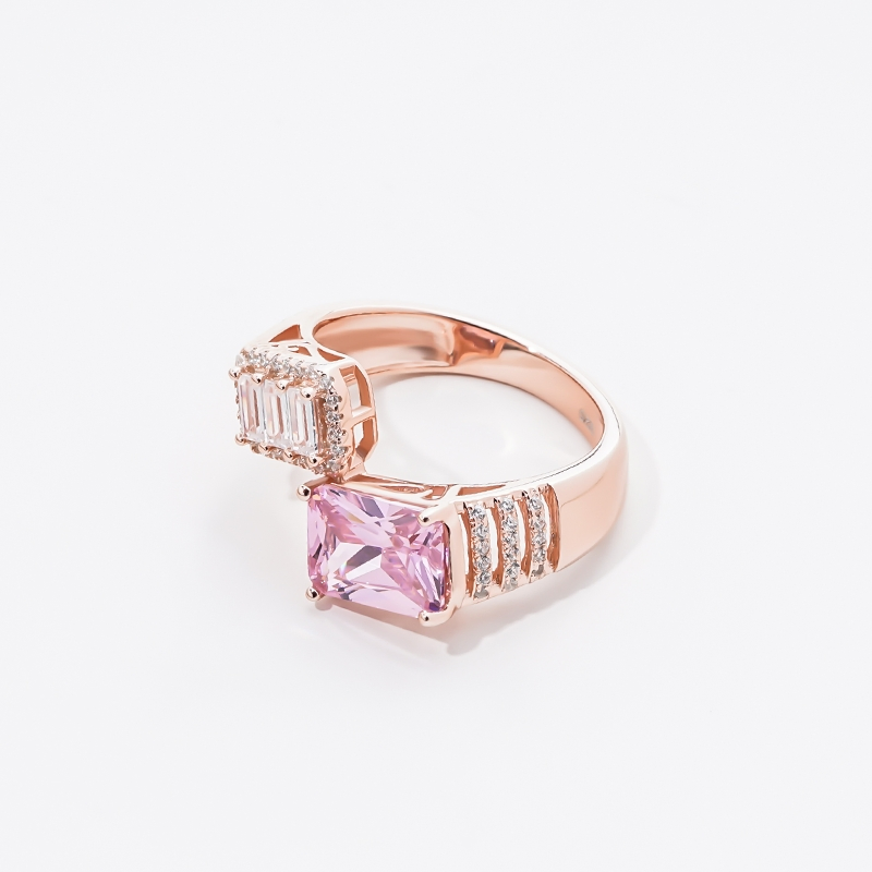 Luxury Jewelry 925 Sterling Silver Emerald Cut Halo Diamond Engagement Rings