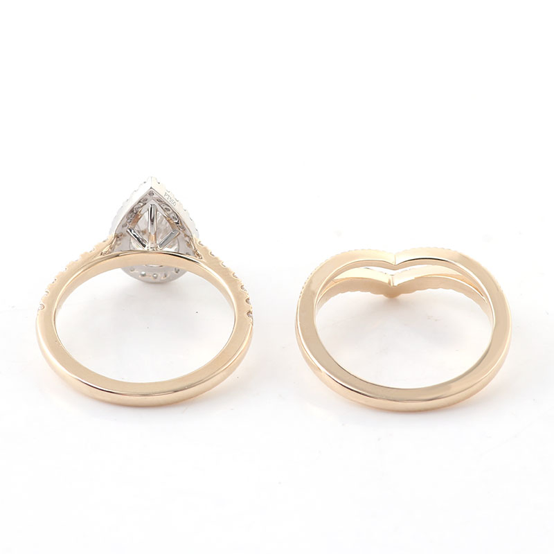 Custom 14K Pear Cut Lab Grown Diamond Engraved Engagement Fine Ring with Half Eternity Band