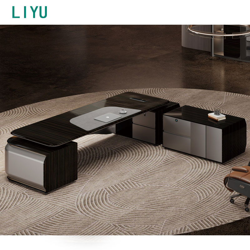 Liyu Chinese Manufacturer Office Furniture Wooden Desk Melamine Faced Chipboard Luxury Wooden Executive Desks