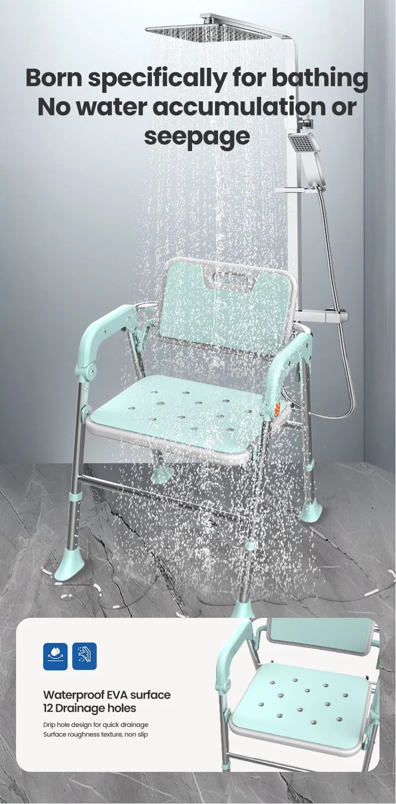 Space-Saving Folding Shower Chair Patent Wide-Stance Anti-Tip Base