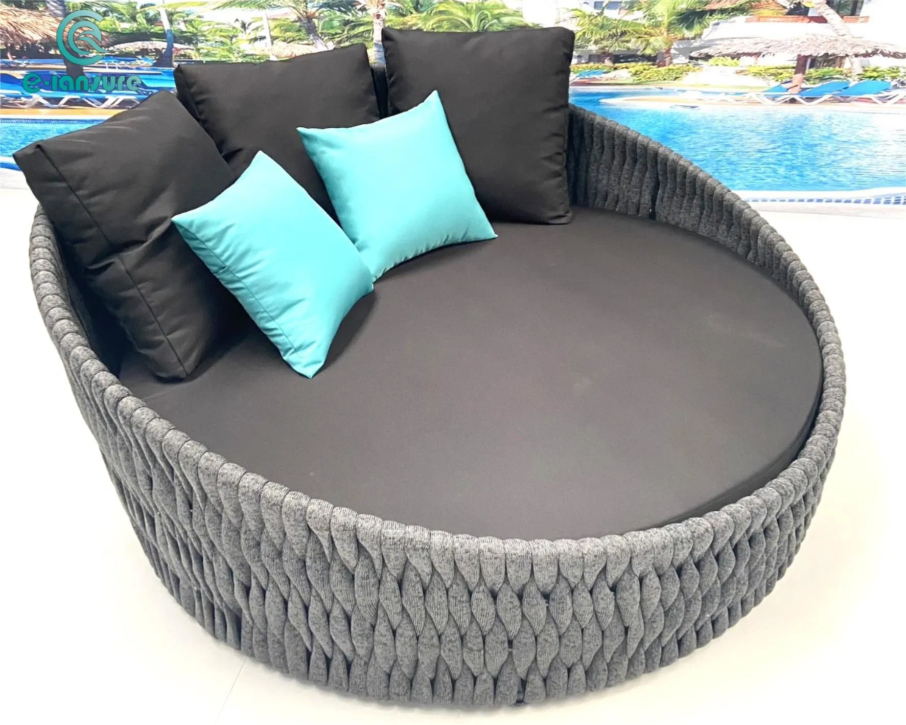 Foshan Wholesale Outdoor Garden Pool Furniture Modern Rope Round Daybed Waterproof Aluminum Beach Poolside Sun Bed for Hotel Resort Villa