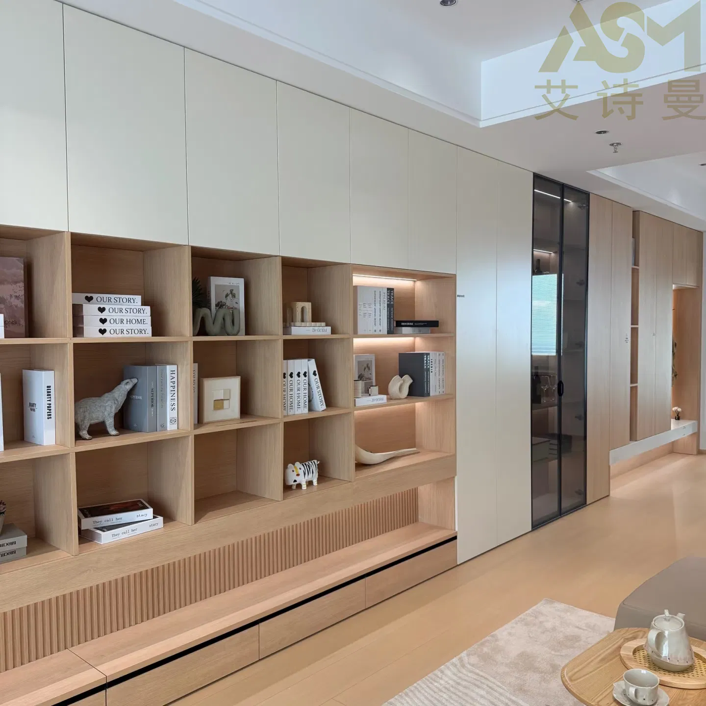 Hanging Space Saver with Desk Modern Style Floating Library Chinese Wooden Bookcase