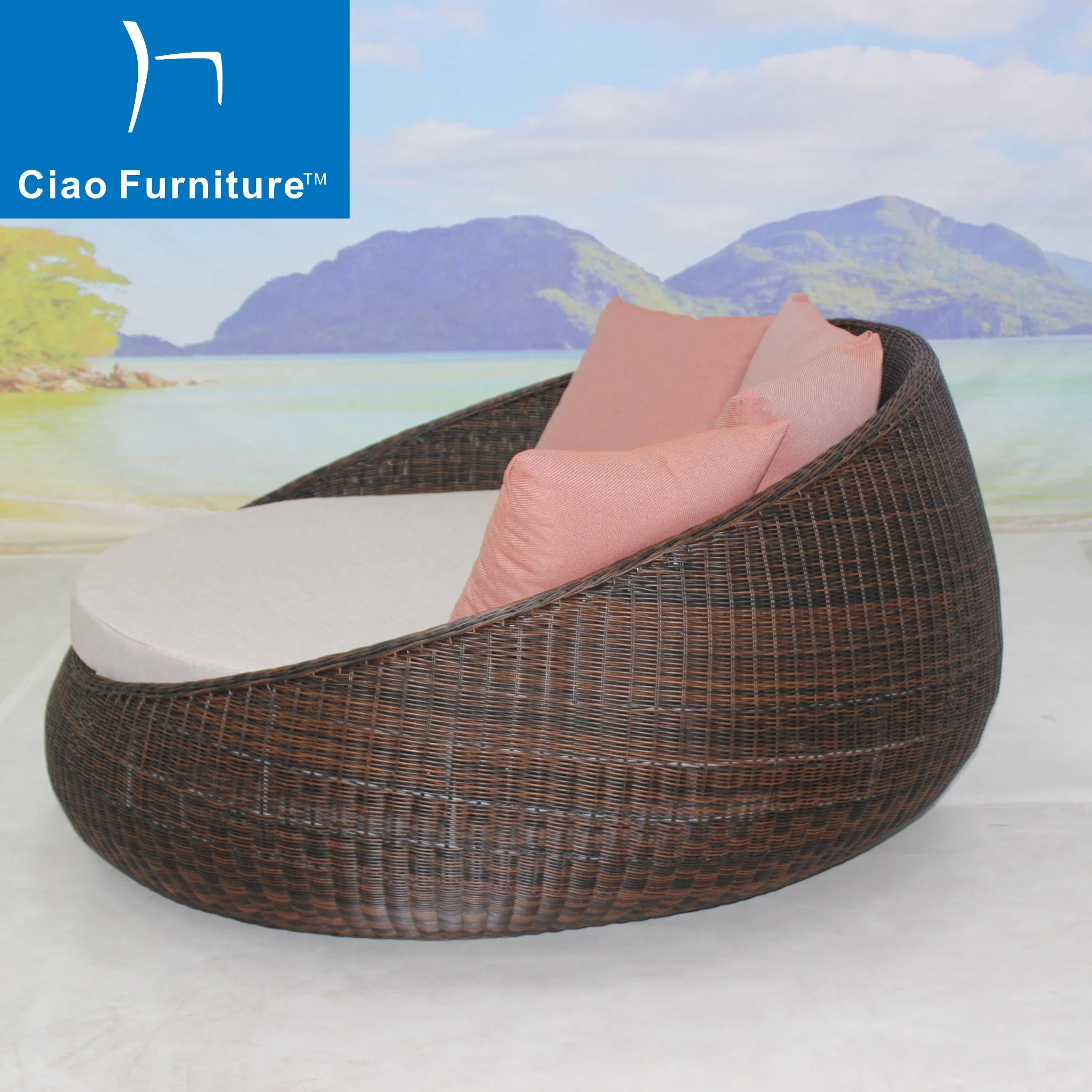 Leisure Hotel Pool Round Daybed Beach Outdoor Furniture Wicker Sofa Bed