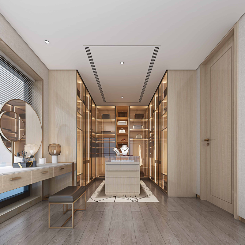 Chinese Modern Luxury Tempered Glass Closets Bedroom Furniture Swing Door Hotel Apartment Bulk Wardrobe with LED