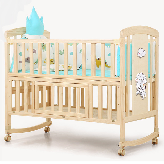 High Quality Wooden Baby Furniture Rocking Baby Crib Extendable Day Bed