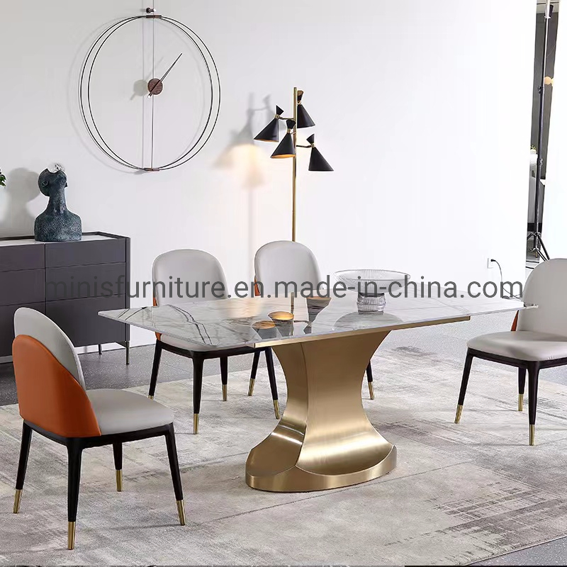 Dining Room Modern Simple Chinese Rectangle Marble Metal Dining Table