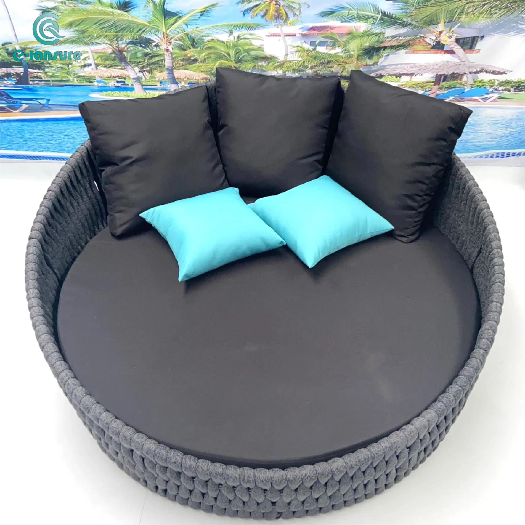 Foshan Wholesale Outdoor Garden Pool Furniture Modern Rope Round Daybed Waterproof Aluminum Beach Poolside Sun Bed for Hotel Resort Villa