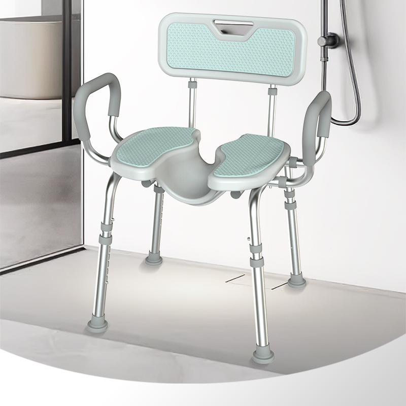 Reclining Tower-Back Bath Chair Contoured Seat Basin &amp; Supportive Side Grips Shower Chair for Disabled