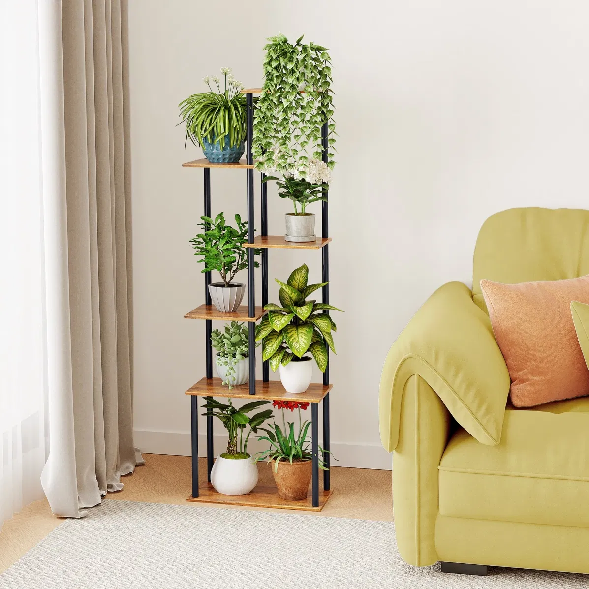 6-Tier Indoor Brown Tall Flower Pot Rack Plant Stand for Home